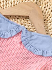 Baby Girl Cherry Embroidered Collared Pullover Sweater, Autumn - Pink - View 3