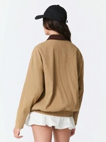 Easelle Chaqueta de trabajo con estilo de contraste en color caqui - Caqui - Ver 2