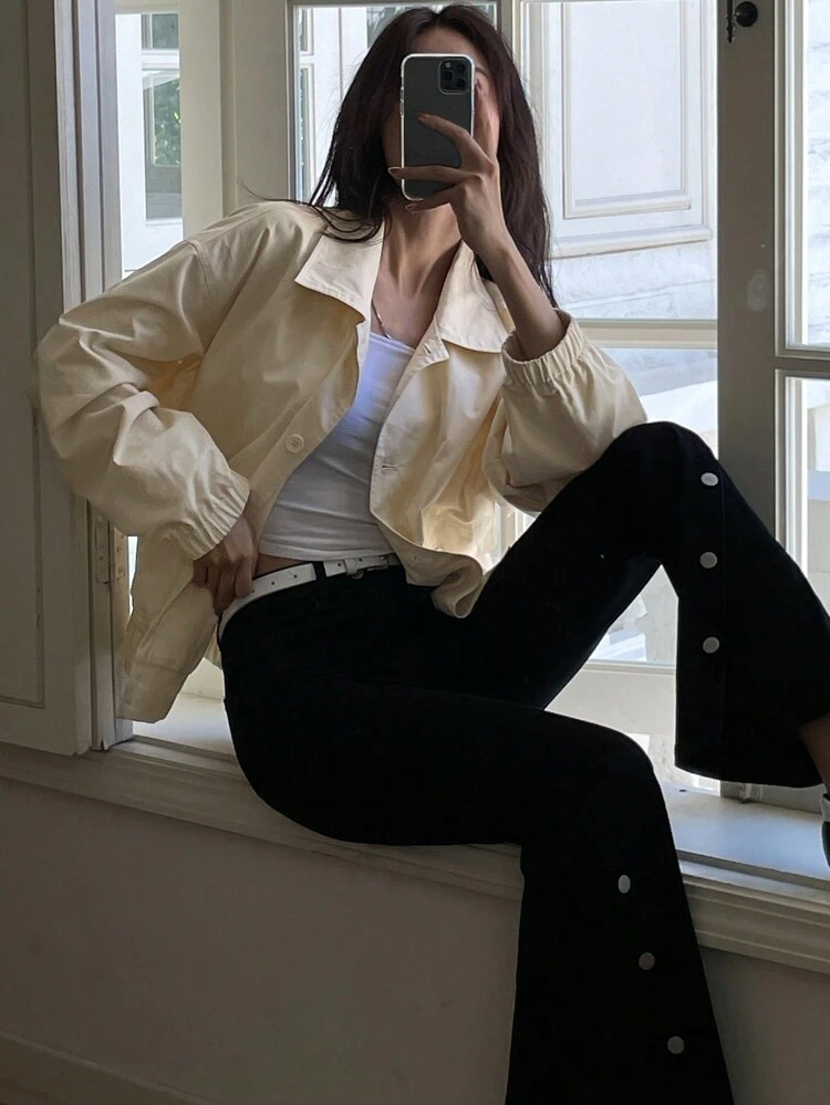 Women's Casual Loose Cargo Jacket With Large Pockets,Fall Clothes Women Coats