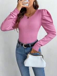 SHEIN Clasi Suéter elegante de unicolor con mangas raglán para mujer, otoño e invierno