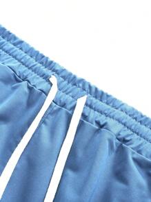 Manfinity Roghcode Men's Flame Print Drawstring Waist Loose Casual Sweatpants - Blue - View 3