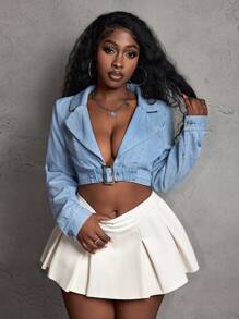 SHEIN Slayr Women's Sexy Form-Fitting Short Denim Jacket, Work Attire In Autumn - Blue - View 6