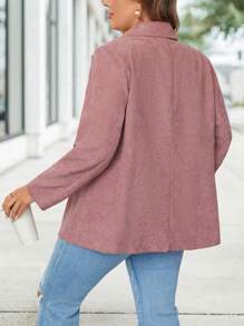 SHEIN LUNE 大码女式纯色翻领长袖单扣休闲西装外套，冬季女式情人节假日宽松西装外套 - 粉色 - 查看 2