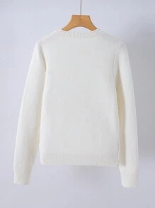 SHEIN Pulover cu mânecă lungă, alb, versatil, pentru adolescentă