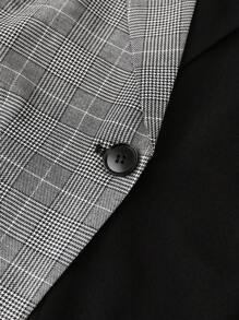 Mulvari 大码西装两件套撞色格子西装外套和裤子休闲办公室西装套装两件套 - 黑色 - 查看 5