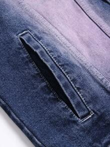 Manfinity LEGND 男士渐变色长袖单排扣休闲牛仔夹克，秋季 - 深色水洗藍 - 查看 8