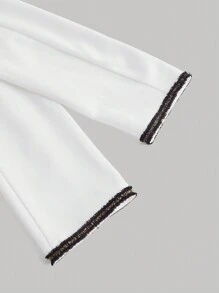 SHEIN MOD 女式长袖白色西装外套，配黑色滚边，优雅，秋冬西装外套，女警服装，外出，返校，早午餐，办公室，工作 - 白色 - 查看 5