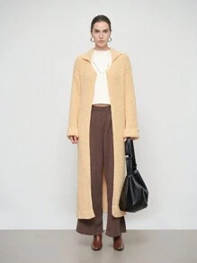SHEIN LUNE Women's Solid Color Long Sleeve Minimalist Collared Cardigan, Casual Everyday Wear Fall Cloth For Women - Yellow - View 1