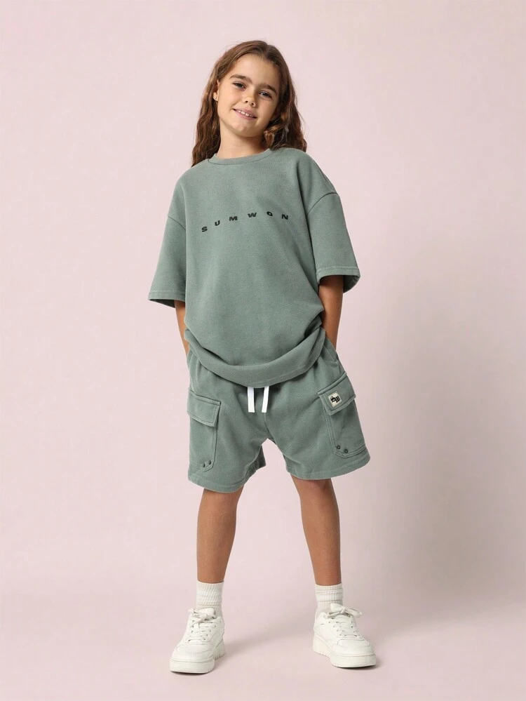 Oversized Sage Green Sweatshirt Shorts Set Casual Wear Athleisure Streetwear Two Piece Outfit