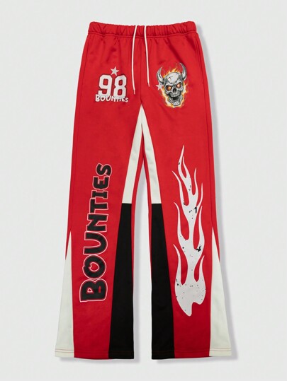 Street Life Pantaloni della tuta a zampa con patchwork a contrasto da uomo, streetwear vintage