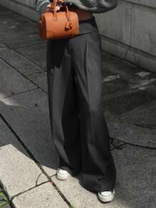 DAZY Women Plain Simplicity High Waist Straight Leg Casual Pants Y2k,Back To School Clothes Fall - Grey - View 9