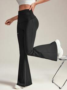 Easithlete 女士纯色高腰简约运动裤，休闲日常穿着 - 黑色 - 查看 3