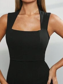 Hauture Women's Solid Square Neck Sleeveless Wide Leg Jumpsuit - Black - View 2