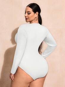 SHEIN SXY 大码纯色长袖修身紧身衣，休闲日常穿着 - 白色 - 查看 2