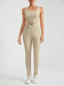 SHEIN Tall 2 sztuki Jednolity Kolor Casual Tank Top I Spodnie Zestaw, Wiosna Jesień