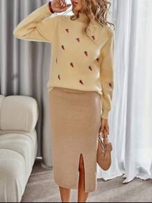 GENKIRA Sweet Academic Style Strawberry Embroidered Turtleneck Women's Sweater, Autumn, Knit Pullover Fall Winter - Yellow - View 4