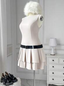 SHEIN EZwear Damen Große Größen Mode Sommerkleid in Apricot mit Falten und ärmellos