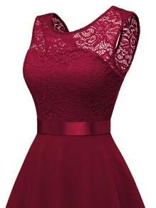 Chiquease 女士无袖粉色蕾丝夏装新年衣服 - 紅色 - 查看 6