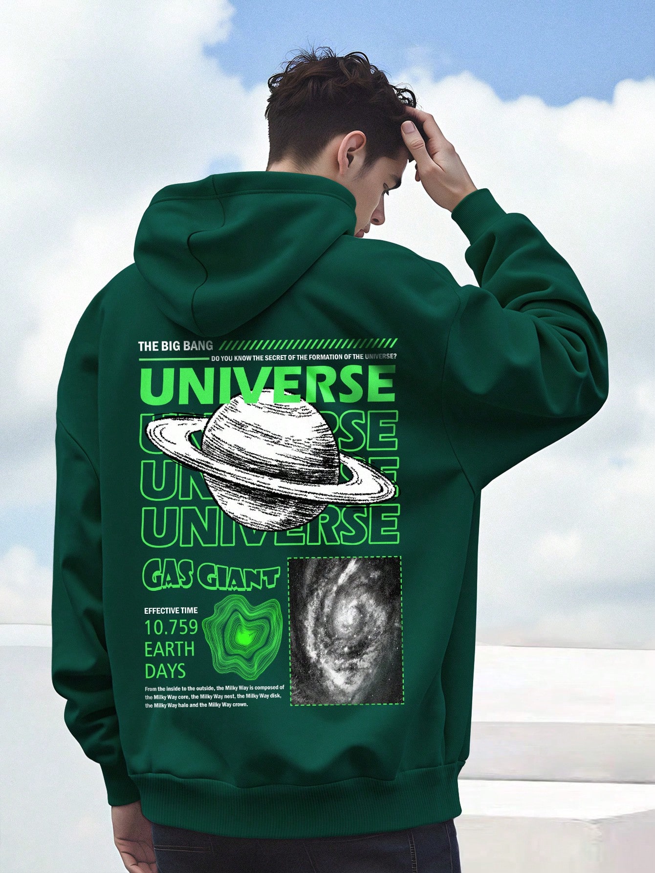 Manfinity Dauomo Men's Casual Space Slogan Print Fleece Hooded Sweatshirt, Autumn/Winter