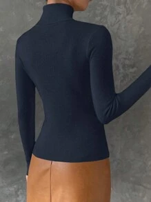 SHEIN Essnce Damen einfarbiger Rollkragen Langarm anliegender Pullover, Herbst