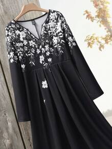 EMERY ROSE 长款秋季连衣裙 黑色长袖连衣裙 优雅女士连衣裙 办公室连衣裙 秋季服装 女士 女式中长连衣裙 - 黑與白 - 查看 5