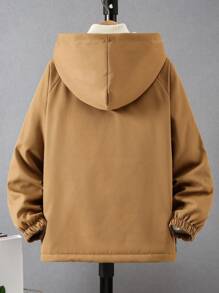 SHEIN Tween Boy Contrast Zipper Hooded Pockets Warm Winter Jacket - Brown - View 2