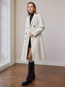 MOTF PREMIUM WOOL PEAK COLLAR FLAP DETAIL PEA OVERCOAT