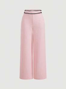 SHEIN MOD 优雅复古粉色和黑色拼色双排扣背心和裤子，工作服 2 件/套，学院风格，舞会套装，返校，教师套装，办公室服装，返校套装 - 粉色 - 查看 5