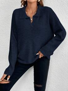 SHEIN Essnce Casual Everyday Loose Dropped Shoulder Ribbed Knit Sweater, Autumn/Winter