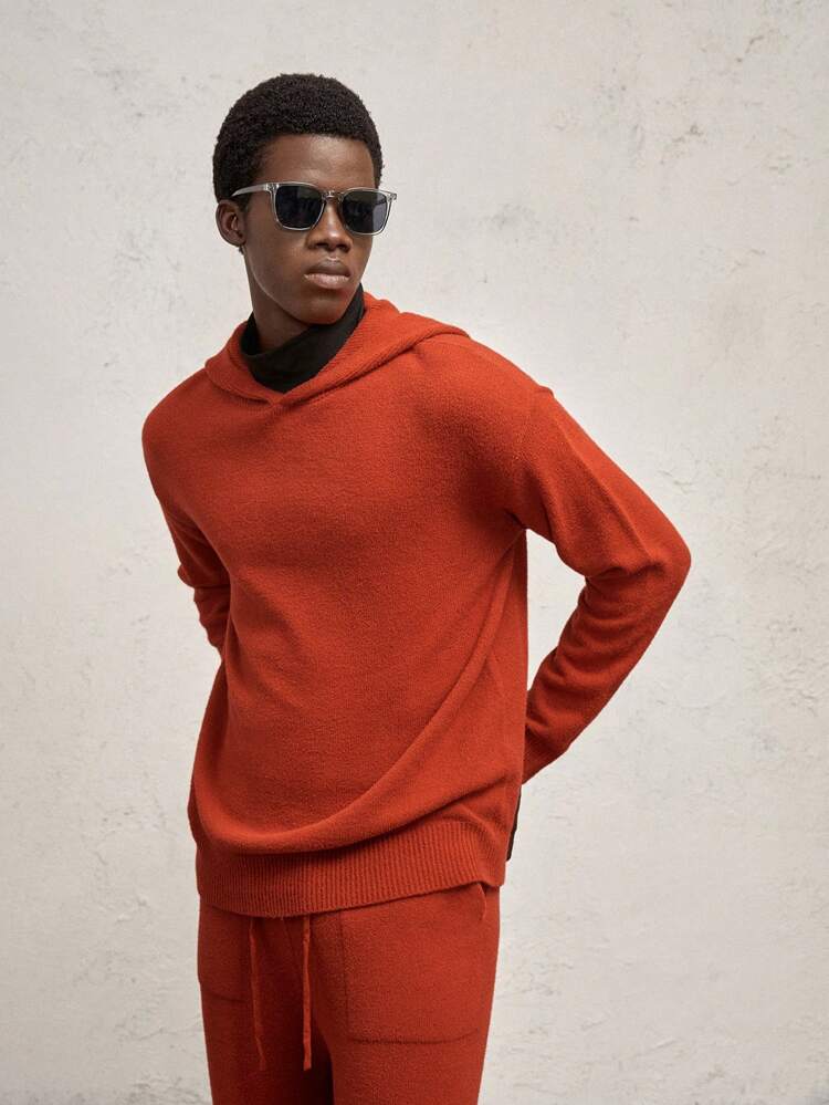 2pcs Men's Knit Tracksuit Set, Includes Hooded Sweater And Matching Pants, Casual Everyday Wear, For Fall Winter