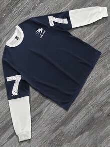 Manfinity Campus Court 1pc Men's Digital Print 2 In 1 Sweatshirt - Royal Blue - View 2