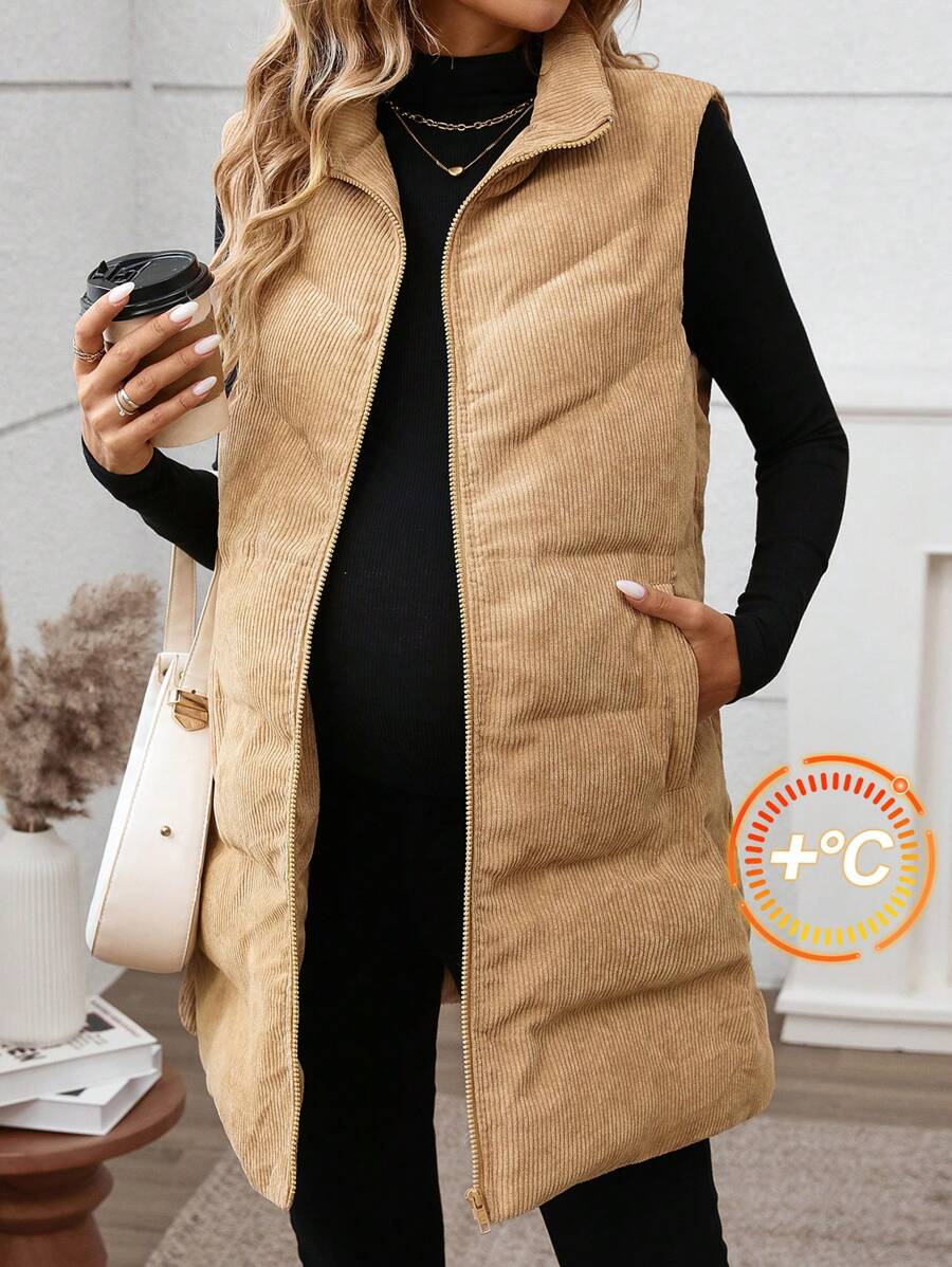 SHEIN Maternity Jacket Winter Wear, Zip-Up Thermal Lined Warm Coat For Pregnant Women