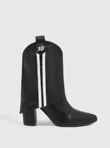 CUCCOO SZL Pointed Toe Chunky Heel Sexy Red Slip-On Bicolor Ankle Boots & Short Boots For Women, Fall/Winter For Christmas And New Year Holiday Valentines - Black - View 2