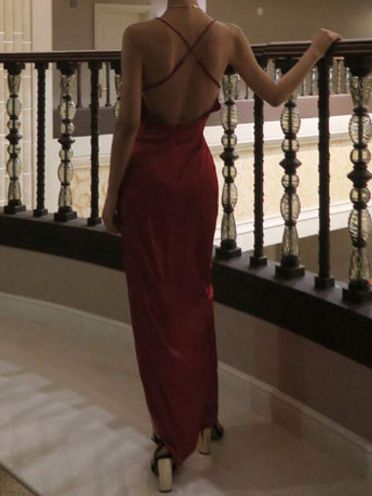 Women's Sleeveless Split Side Backless Long Dress Sundress Red Women Dresses Christmas Dress Cocktail Dress