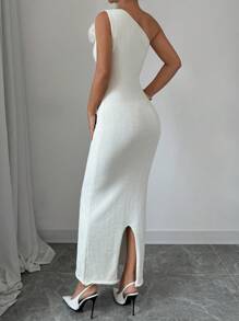 Chiquease Vestido suéter feminino outono inverno cor sólida 3d floral decoração sem mangas elegante - Branco - Ver 2