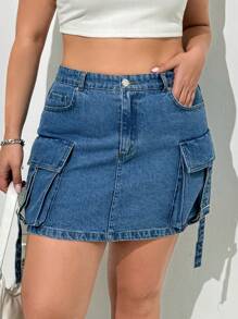 RueChic HOGE CARGO DENIM ROK PLUS MAAT