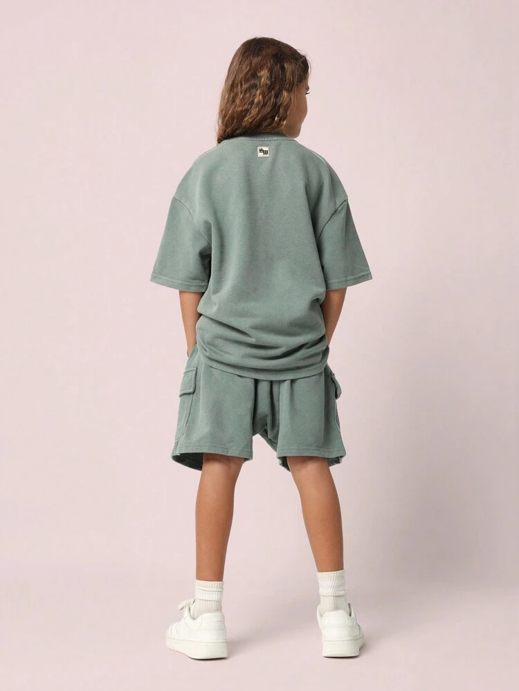 Oversized Sage Green Sweatshirt Shorts Set Casual Wear Athleisure Streetwear Two Piece Outfit