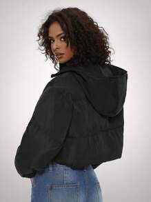 Forever 21 纯色前拉链长袖短款休闲外套 - 黑色 - 查看 2