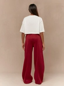 MISSGUIDED Pleat Stitch Wide Leg Pants With Drawstrings Christmas - Burgundy - View 2