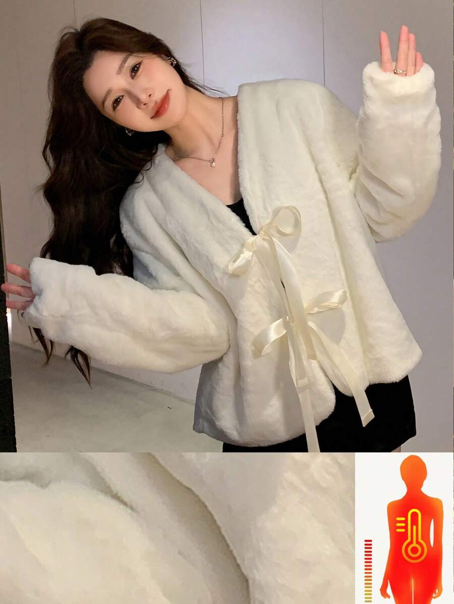 DAZY Short Casual Furry Ladies Regular Jacket,Thermal Lined Women Coats - Beige - View 1