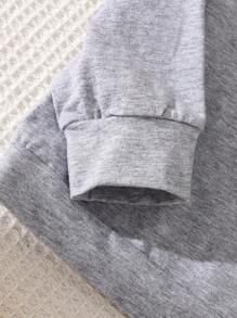 2 件装小男孩可爱搞笑酷炫吉他弹奏恐龙刺绣毛绒保暖棉质长袖衬衫和裤子休闲家居服套装 - 灰色 - 查看 3