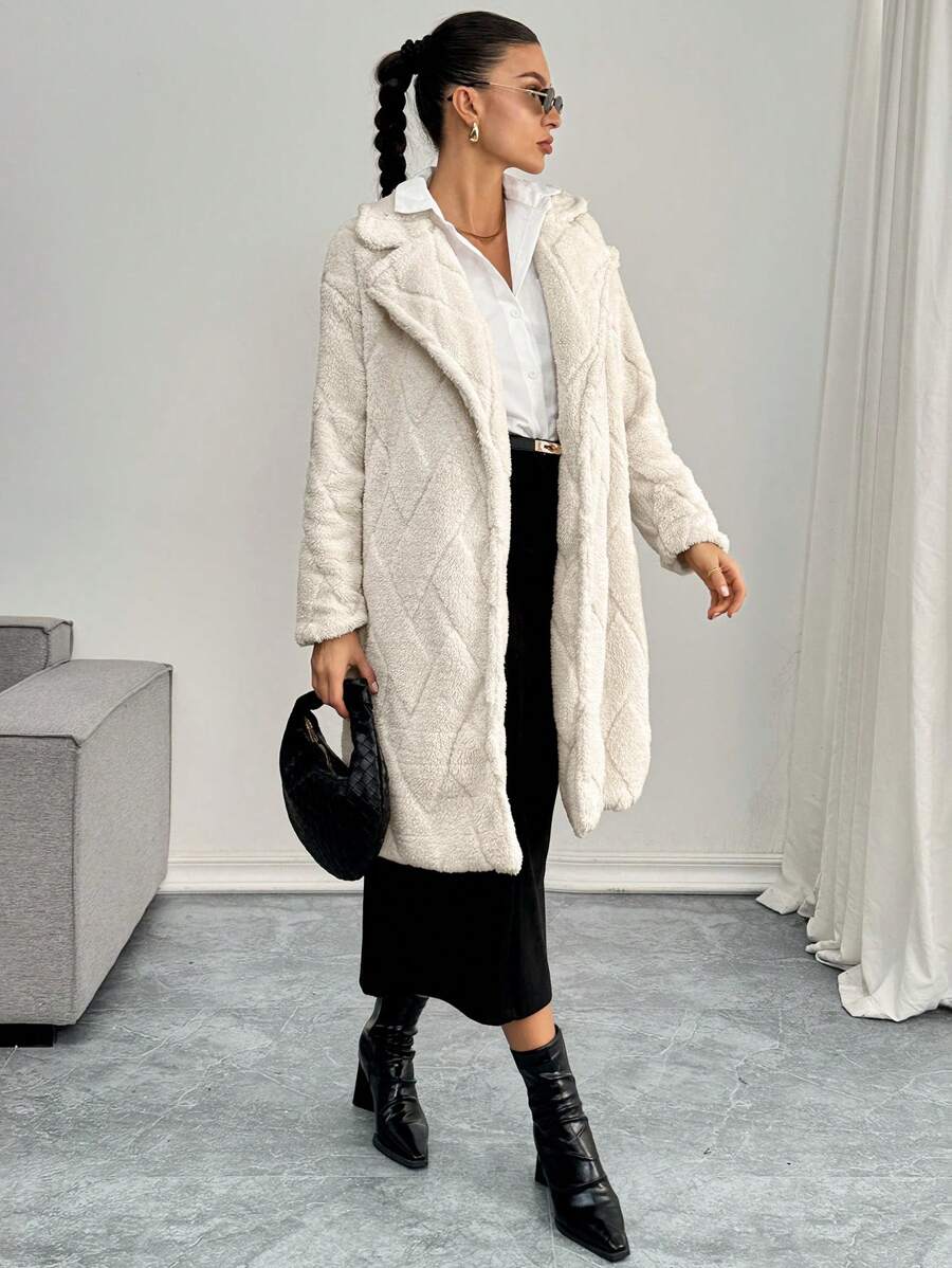 SHEIN Essnce Women's Solid Color Long Sleeve Casual Jacket With Pockets, Autumn/Winter - Beige - View 1