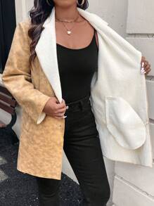 SHEIN LUNE Plus Size Batik Print Lined Turndown Collar Jacket, Autumn/Winter Winter Burnt Orange Clothes, Brown Leather Jacket, Old Money