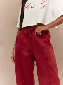MISSGUIDED Pleat Stitch Wide Leg Pants With Drawstrings Christmas - Burgundy - View 3