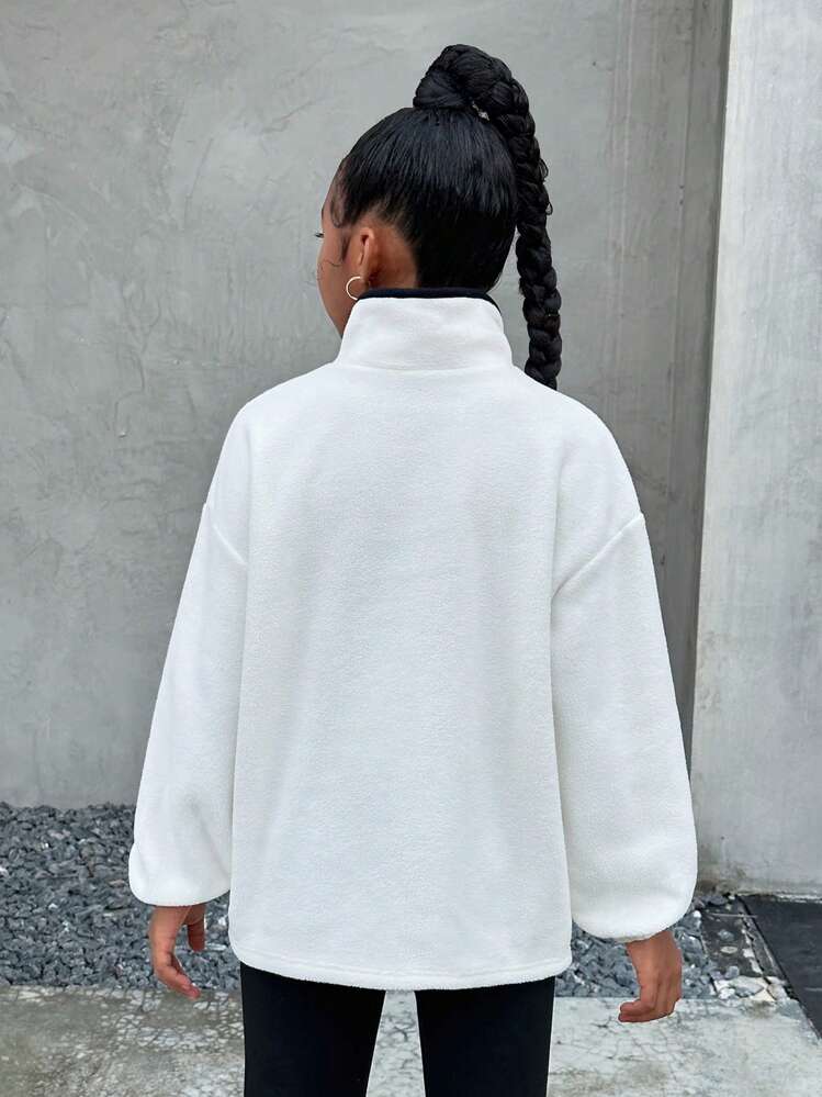 SHEIN Tween Girls Casual Knit Stand Collar Long Sleeve Pullover Top And Drawstring Ankle Pants Set - Black and White - View 2