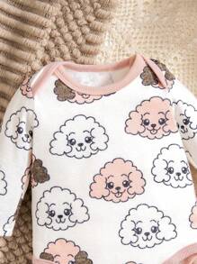 SHEIN 2pcs Newborn Baby Girl Cute Lamb Print Long Sleeve Bodysuit With Pants Set Home Outfit - Multicolor - View 4
