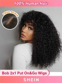 Short Curly Bob Wig Human Hair With Bangs 2x1 Transparent Lace Houston Classic Looks Glueless Wigs For Women Curly Bob Human Hair Wear And Go Brazilian Deep Curly Wigs With Bangs Natural Color - Natural Black - View 3