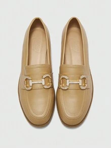 CUCCOO BIZCHIC Women Fashionable Rhinestone Buckle Flat Loafers - Khaki - View 2