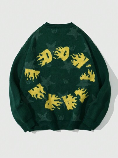 Street Life Jersey de tejido jacquard con estampado de estrella de cinco puntas, para hombre, apto para otoño/invierno