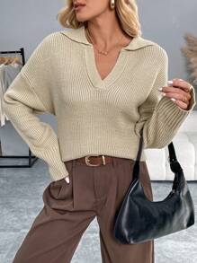 Chiquease Women's Solid Color Loose Drop Shoulder Crew Neck Sweater, Fall & Winter Knit Pullover